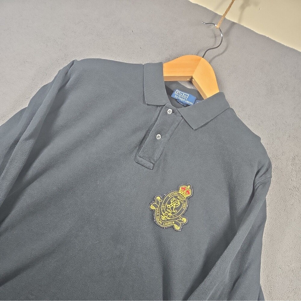 Vintage Polo by Ralph Lauren Men's Shirt XL Black Rugby Crest Polo Textured